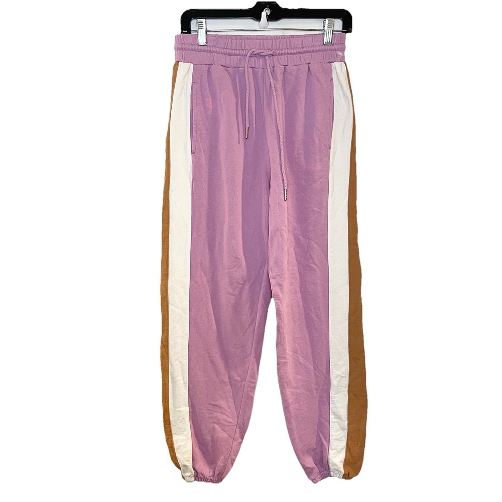 L Space Active Colorblock Jogger Sweatpants Purple Stripe Lounge Size Small